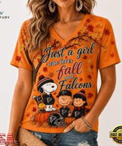 Atlanta Falcons NFL Snoopy Peanuts Fall Season V Neck T Shirt, NFL Team V Neck Tee Atlanta Falcons Nfl Snoopy Peanuts Fall Season V Neck T Shirt