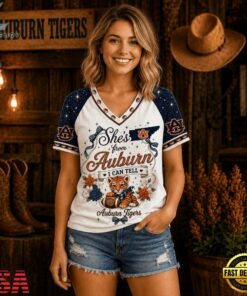 Auburn Tigers NCAA Bow and Floral Team Spirit V Neck T Shirt, NCAA V Neck Fan Shirt Auburn Tigers Ncaa Bow And Floral Team Spirit V Neck T Shirt