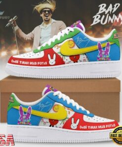 Bad Bunny DeBi TiRAR MsS FOToS Colorful Reggaeton Graphic Custom Air Force 1 Shoes, Music Lover AF1 Shoes Bad Bunny Debi Tirar Mss Fotos Colorful Reggaeton Graphic Custom Air Force 1 Shoes