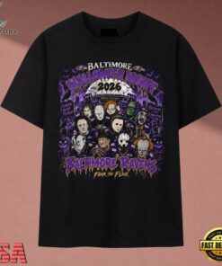 Baltimore Ravens Halloween Night 2026 Horror Characters Fear The Flock T Shirt, Music 2D Graphic Tee Baltimore Ravens Halloween Night 2026 Horror Characters Fear The Flock T Shirt