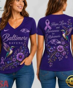 Baltimore Ravens NFL Alzheimer’s Awareness Month V neck T Shirt, NFL Team V Neck Tee Baltimore Ravens Nfl Alzheimer S Awareness Month V Neck T Shirt