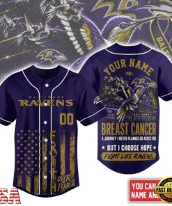 Baltimore Ravens NFL Breast Cancer Hope Over Fear Baseball Jersey, NFL Baseball Shirt Baltimore Ravens Nfl Breast Cancer Hope Over Fear Baseball Jersey