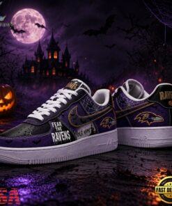 Baltimore Ravens NFL Fear The Team Halloween Air Force 1 Shoes Sneakers, NFL Fan AF1 Shoes Baltimore Ravens Nfl Fear The Team Halloween Air Force 1 Shoes Sneakers