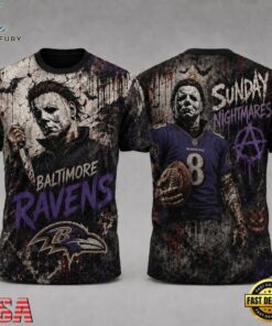 Baltimore Ravens NFL Michael Myers Sunday Nightmares Horror Halloween 3D T Shirt, Sports Fans 3D Shirt Baltimore Ravens Nfl Michael Myers Sunday Nightmares Horror Halloween 3D T Shirt