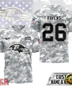 Baltimore Ravens NFL Salute to Service Custom Name & Number Camo 3D Shirt, Sports Fans 3D Shirt Baltimore Ravens Nfl Salute TO Service Custom Name Number Camo 3D Shirt