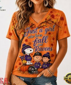 Baltimore Ravens NFL Snoopy Peanuts Fall Season V Neck T Shirt, NFL Team V Neck Tee Baltimore Ravens Nfl Snoopy Peanuts Fall Season V Neck T Shirt