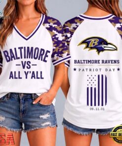 Baltimore Ravens NFL vs All Y' All United We Stand V Neck T Shirt, NFL Team V Neck Tee Baltimore Ravens Nfl VS All Y All United WE Stand V Neck T Shirt