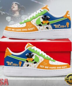 Billie Eilish Hit Me Hard And Soft Blue & Orange Pop Music Graphic Custom Air Force 1 Shoes, Music Lover AF1 Shoes Billie Eilish Hit ME Hard And Soft Blue Orange Pop Music Graphic Custom Air Force 1 Shoes