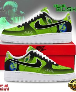 Billie Eilish Lime Green & Black Graphic Custom Air Force 1 Shoes, Music Lover AF1 Shoes Billie Eilish Lime Green Black Graphic Custom Air Force 1 Shoes