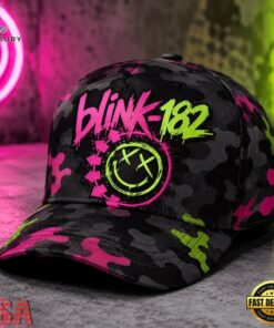 Blink 182 Neon Chaos Smiley Camo Pop Punk Classic Cap, Music Lover Baseball Cap Blink 182 Neon Chaos Smiley Camo Pop Punk Classic Cap