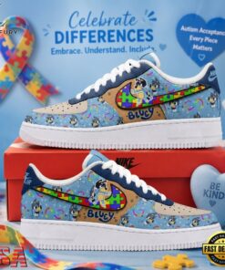Bluey Autism Acceptance Custom Air Force 1 Shoes Sneaker, Music Lover AF1 Shoes Bluey Autism Acceptance Custom Air Force 1 Shoes Sneaker