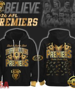 Brisbane Lions 2026 AFL Premiers Three Peat Signature Black Hoodie, Viral 3D Graphic Tee Brisbane Lions 2026 Afl Premiers Three Peat Signature Black Hoodie
