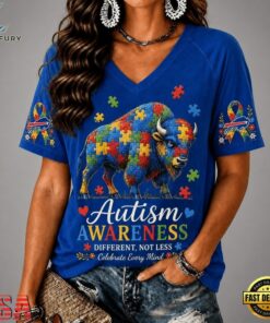 Buffalo Bills NFL Different, Not Less Autism Awareness V neck T Shirt, NFL Team V Neck Tee Buffalo Bills Nfl Different Not Less Autism Awareness V Neck T Shirt
