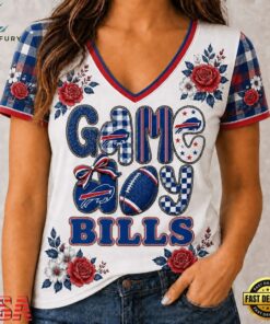 Buffalo Bills NFL Football Flowers Team Pride V Neck T Shirt, NFL Team V Neck Tee Buffalo Bills Nfl Football Flowers Team Pride V Neck T Shirt