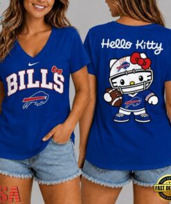 Buffalo Bills NFL Hello Kitty Football V Neck T Shirt, NFL Team V Neck Tee Buffalo Bills Nfl Hello Kitty Football V Neck T Shirt