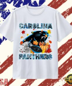 Carolina Panthers Football Autumn Leaves Pumpkin Graphic T Shirt, Trendy 2D Print Shirt Carolina Panthers Football Autumn Leaves Pumpkin Graphic T Shirt