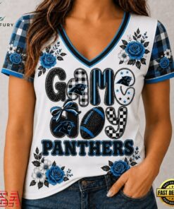 Carolina Panthers NFL Football Flowers Team Pride V Neck T Shirt, NFL Team V Neck Tee Carolina Panthers Nfl Football Flowers Team Pride V Neck T Shirt