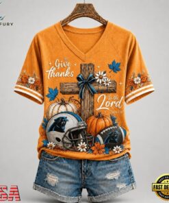 Carolina Panthers NFL Thanksgiving Faith And Football V Neck T Shirt, NFL Team V Neck Tee Carolina Panthers Nfl Thanksgiving Faith And Football V Neck T Shirt