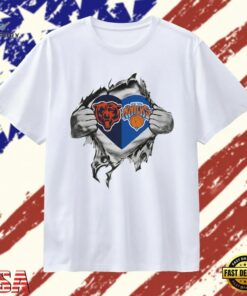 Chicago Bears and New York Knicks Heart Logo T Shirt, Trendy 2D Print Shirt Chicago Bears And New York Knicks Heart Logo T Shirt