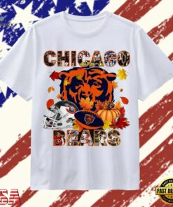 Chicago Bears Football Autumn Fall Leaves Pumpkin Graphic T Shirt, Trendy 2D Print Shirt Chicago Bears Football Autumn Fall Leaves Pumpkin Graphic T Shirt