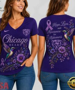 Chicago Bears NFL Alzheimer’s Awareness Month V neck T Shirt, NFL Team V Neck Tee Chicago Bears Nfl Alzheimer S Awareness Month V Neck T Shirt