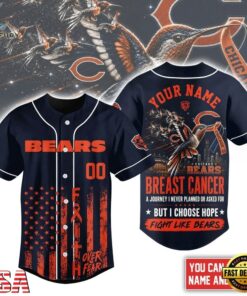 Chicago Bears NFL Breast Cancer Hope Over Fear Baseball Jersey, NFL Baseball Shirt Chicago Bears Nfl Breast Cancer Hope Over Fear Baseball Jersey