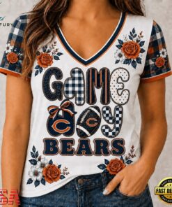 Chicago Bears NFL Football Flowers Team Pride V Neck T Shirt, NFL Team V Neck Tee Chicago Bears Nfl Football Flowers Team Pride V Neck T Shirt