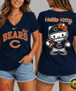 Chicago Bears NFL Hello Kitty Football V Neck T Shirt, NFL Team V Neck Tee Chicago Bears Nfl Hello Kitty Football V Neck T Shirt