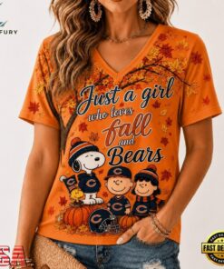 Chicago Bears NFL Snoopy Peanuts Fall Season V Neck T Shirt, NFL Team V Neck Tee Chicago Bears Nfl Snoopy Peanuts Fall Season V Neck T Shirt