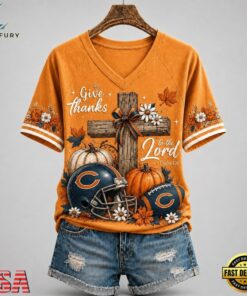 Chicago Bears NFL Thanksgiving Faith And Football V Neck T Shirt, NFL Team V Neck Tee Chicago Bears Nfl Thanksgiving Faith And Football V Neck T Shirt