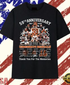 Cincinnati Bengals 59th Anniversary 1967 2026 Signatures Vintage T Shirt, Trendy 2D Print Shirt Cincinnati Bengals 59th Anniversary 1967 2026 Signatures Vintage T Shirt