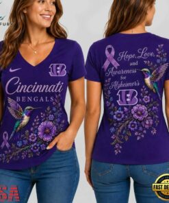 Cincinnati Bengals NFL Alzheimer’s Awareness Month V neck T Shirt, NFL Team V Neck Tee Cincinnati Bengals Nfl Alzheimer S Awareness Month V Neck T Shirt