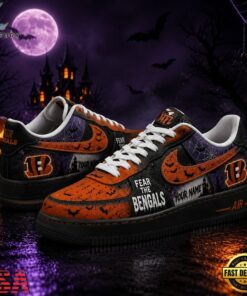 Cincinnati Bengals NFL Fear The Team Halloween Air Force 1 Shoes Sneakers, NFL Fan AF1 Shoes Cincinnati Bengals Nfl Fear The Team Halloween Air Force 1 Shoes Sneakers