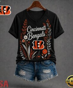 Cincinnati Bengals NFL Floral Garden V Neck T Shirt, NFL Team V Neck Tee Cincinnati Bengals Nfl Floral Garden V Neck T Shirt