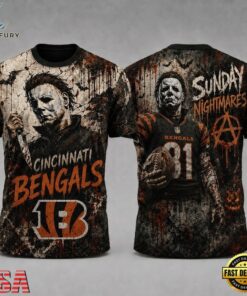Cincinnati Bengals NFL Michael Myers Sunday Nightmares Horror Halloween 3D T Shirt, Sports Fans 3D Shirt Cincinnati Bengals Nfl Michael Myers Sunday Nightmares Horror Halloween 3D T Shirt