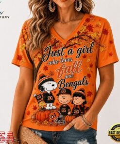 Cincinnati Bengals NFL Snoopy Peanuts Fall Season V Neck T Shirt, NFL Team V Neck Tee Cincinnati Bengals Nfl Snoopy Peanuts Fall Season V Neck T Shirt