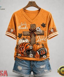 Cincinnati Bengals NFL Thanksgiving Faith And Football V Neck T Shirt, NFL Team V Neck Tee Cincinnati Bengals Nfl Thanksgiving Faith And Football V Neck T Shirt