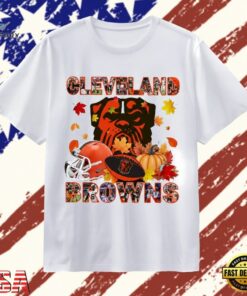 Cleveland Browns Football Autumn Leaves Pumpkin Graphic T Shirt, Trendy 2D Print Shirt Cleveland Browns Football Autumn Leaves Pumpkin Graphic T Shirt