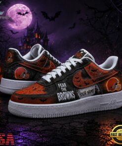 Cleveland Browns NFL Fear The Team Halloween Air Force 1 Shoes Sneakers, NFL Fan AF1 Shoes Cleveland Browns Nfl Fear The Team Halloween Air Force 1 Shoes Sneakers