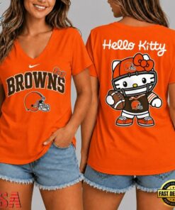 Cleveland Browns NFL Hello Kitty Football V Neck T Shirt, NFL Team V Neck Tee Cleveland Browns Nfl Hello Kitty Football V Neck T Shirt