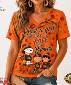 Cleveland Browns NFL Snoopy Peanuts Fall Season V Neck T Shirt, NFL Team V Neck Tee Cleveland Browns Nfl Snoopy Peanuts Fall Season V Neck T Shirt