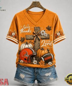 Cleveland Browns NFL Thanksgiving Faith And Football V Neck T Shirt, NFL Team V Neck Tee Cleveland Browns Nfl Thanksgiving Faith And Football V Neck T Shirt