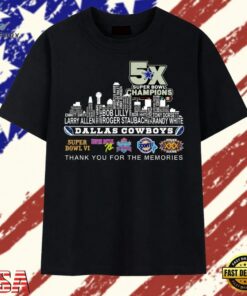 Dallas Cowboys 5x Super Bowl Champions Skyline Signatures T Shirt, Trendy 2D Print Shirt Dallas Cowboys 5X Super Bowl Champions Skyline Signatures T Shirt