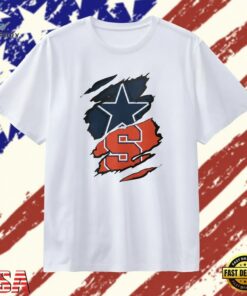 Dallas Cowboys and Syracuse Orange Torn Fabric Logo T Shirt, Trendy 2D Print Shirt Dallas Cowboys And Syracuse Orange Torn Fabric Logo T Shirt