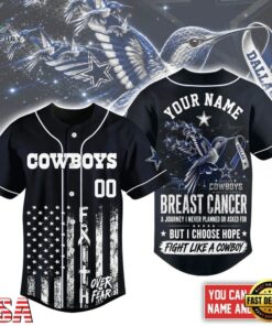 Dallas Cowboys NFL Breast Cancer Hope Over Fear Baseball Jersey, NFL Baseball Shirt Dallas Cowboys Nfl Breast Cancer Hope Over Fear Baseball Jersey
