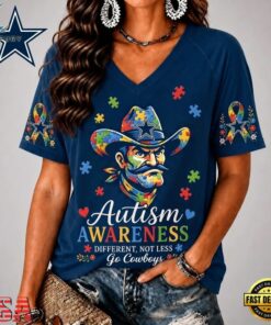 Dallas Cowboys NFL Different, Not Less Autism Awareness V neck T Shirt, NFL Team V Neck Tee Dallas Cowboys Nfl Different Not Less Autism Awareness V Neck T Shirt