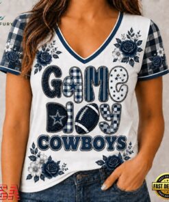 Dallas Cowboys NFL Football Flowers Team Pride V Neck T Shirt, NFL Team V Neck Tee Dallas Cowboys Nfl Football Flowers Team Pride V Neck T Shirt