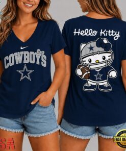 Dallas Cowboys NFL Hello Kitty Football V Neck T Shirt, NFL Team V Neck Tee Dallas Cowboys Nfl Hello Kitty Football V Neck T Shirt