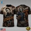 Dallas Cowboys NFL Michael Myers Sunday Nightmares Horror Halloween 3D T Shirt, Sports Fans 3D Shirt Dallas Cowboys Nfl Michael Myers Sunday Nightmares Horror Halloween 3D T Shirt