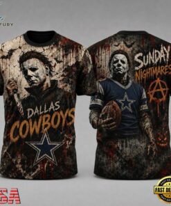 Dallas Cowboys NFL Michael Myers Sunday Nightmares Horror Halloween 3D T Shirt, Sports Fans 3D Shirt Dallas Cowboys Nfl Michael Myers Sunday Nightmares Horror Halloween 3D T Shirt